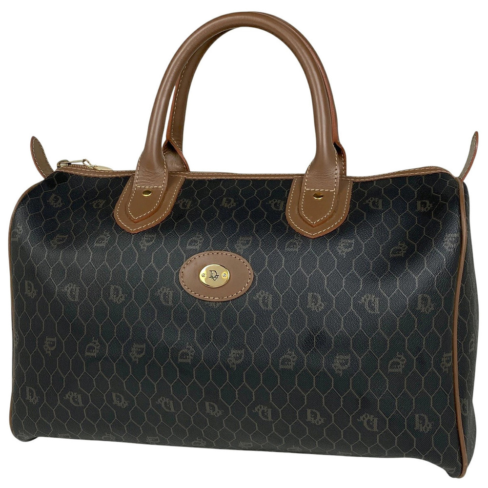 Christian Dior Honeycomb Boston Bag Handbag Canvas Brown